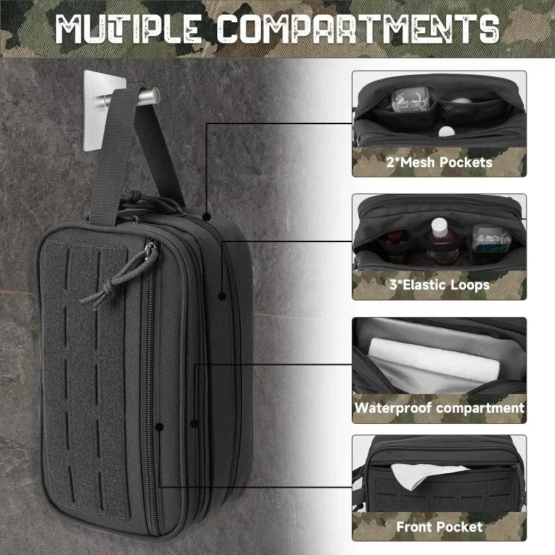 Tactical Travel Toiletry Bag – Water-Resistant MOLLE Dop Kit with Wet & Dry Separation