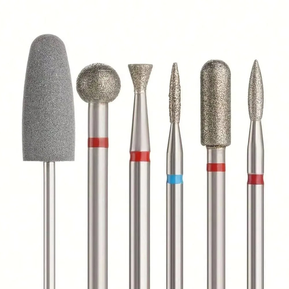 Professional 6-Pcs Diamond & Silicone Nail Drill Bits Set for Cuticle Care and Manicure
