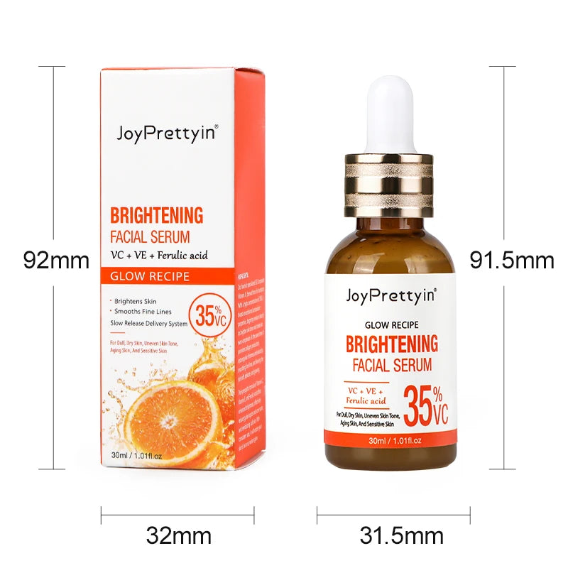 JoyPrettyin 35% Vitamin C Brightening Facial Serum – Dark Spot Corrector & Anti-Aging Face Serum with Vitamin E & Ferulic Acid (30ml / 1.01 fl oz)