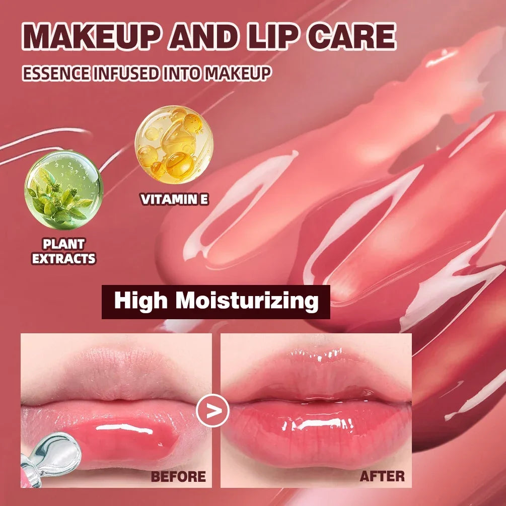 QIBEST Brightening Lip Serum – Hydrating Glass Lip Oil & Plumping Gloss with Ergonomic Metal Applicator