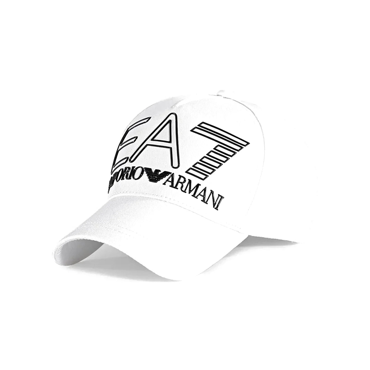EA7 Emporio Armani Men's Classic Logo Baseball Cap – White Cotton Adjustable Curved Brim Hat