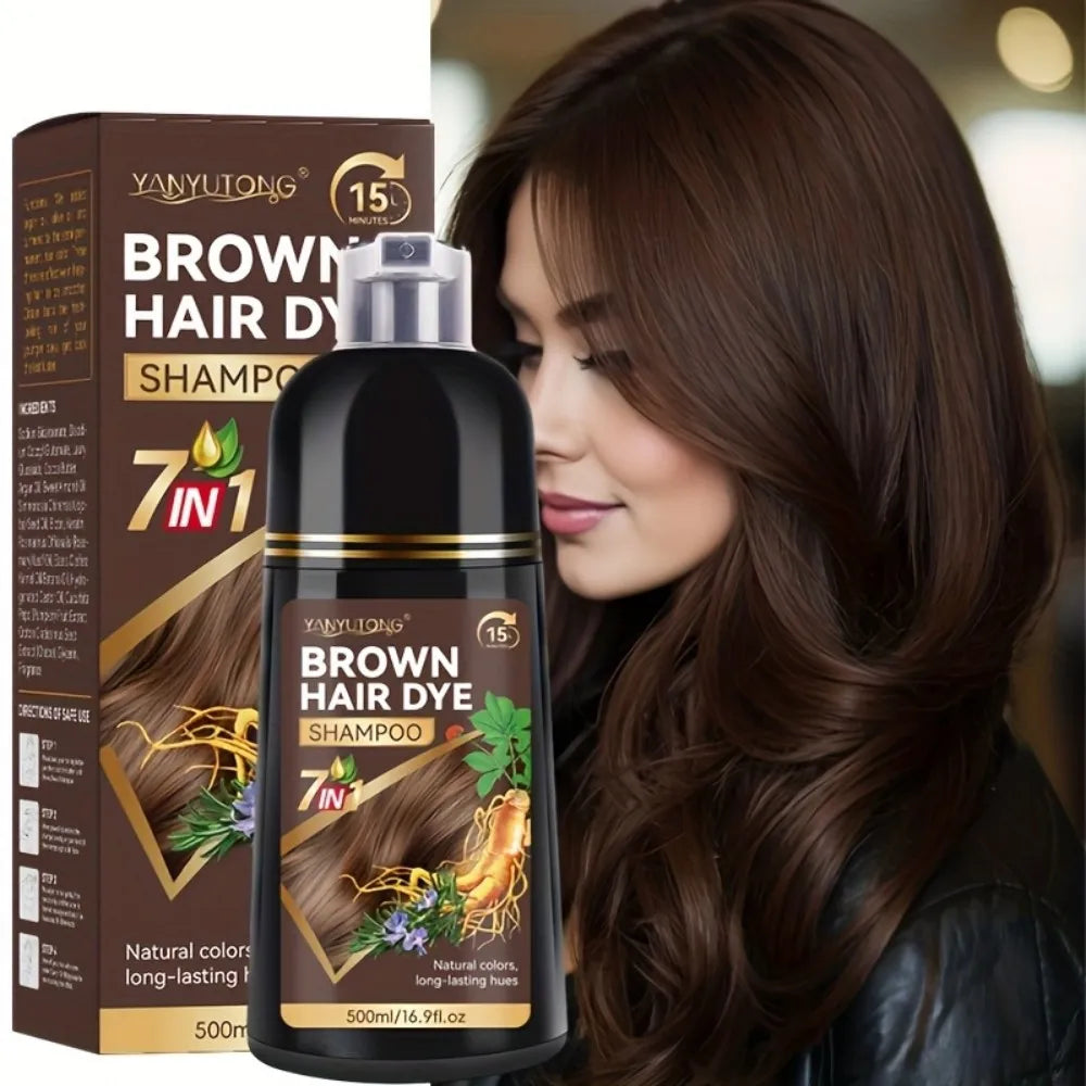 YANYUTONG 7-in-1 Natural Herbal Hair Dye Shampoo (500ml) – 15-Minute Long-Lasting Hair Color & Nourishing Care