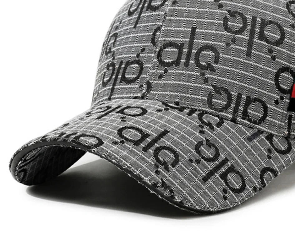 Luxury Monogram Jacquard Baseball Cap with Webbing Stripe – Designer Streetwear Dad Hat