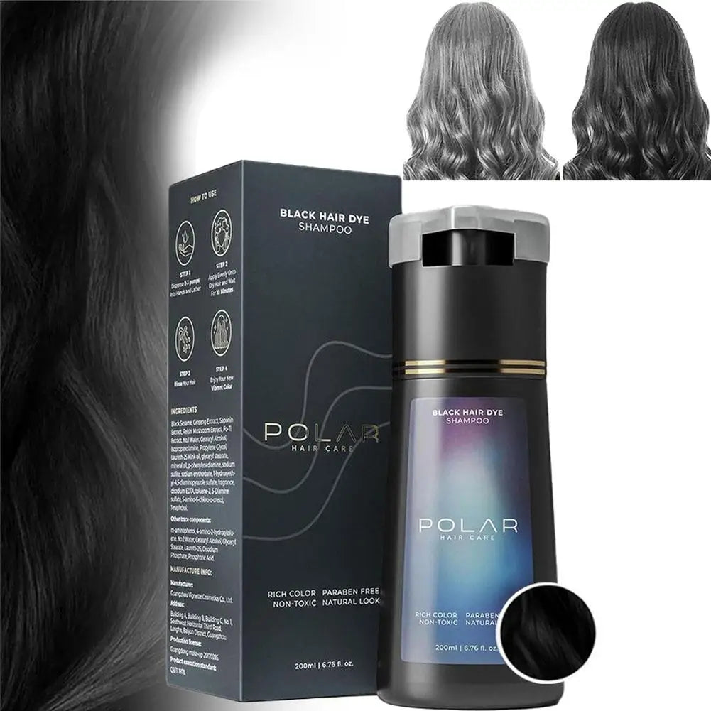 POLAR Hair Care 200ml Herbal Hair Dye Shampoo – 10-Minute Instant Grey Coverage & Nourishing Color