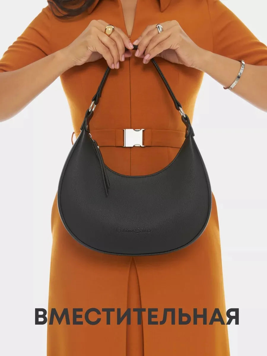 Christie Saiko - Black Eco-Leather Hobo Shoulder Bag for Everyday Fashion