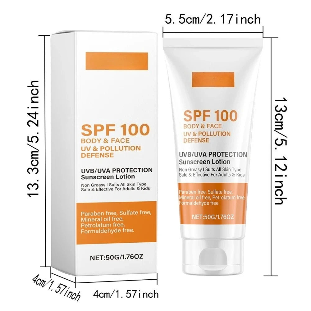 SPF 100 Maximum Protection Sunscreen Lotion – Face & Body UV & Pollution Defense Shield (50g)