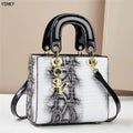 Glossy Embossed Crocodile Mini Tote Bag with Gold Charm & Crossbody Strap