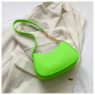 Chevron Quilted Felt Mini Baguette Shoulder Bag with Gold Chain Accent