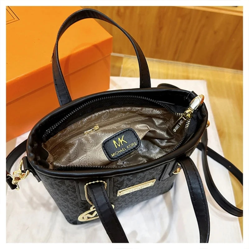 Mini Monogram Bucket Tote Bag with Hanging Medallion Charm & Crossbody Strap