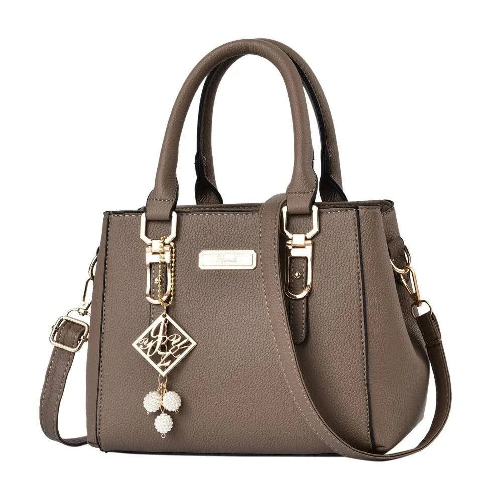 Elegant Women's PU Leather Handbag with Geometric Accent & Pearl Tassel