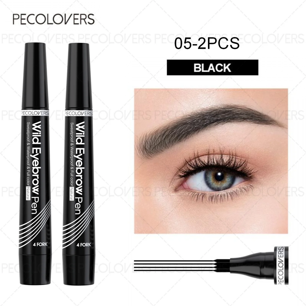 PECOLOVERS Wild Eyebrow Pen - 4-Fork Microblading Tattoo Tint & Waterproof Liquid Brow Pencil