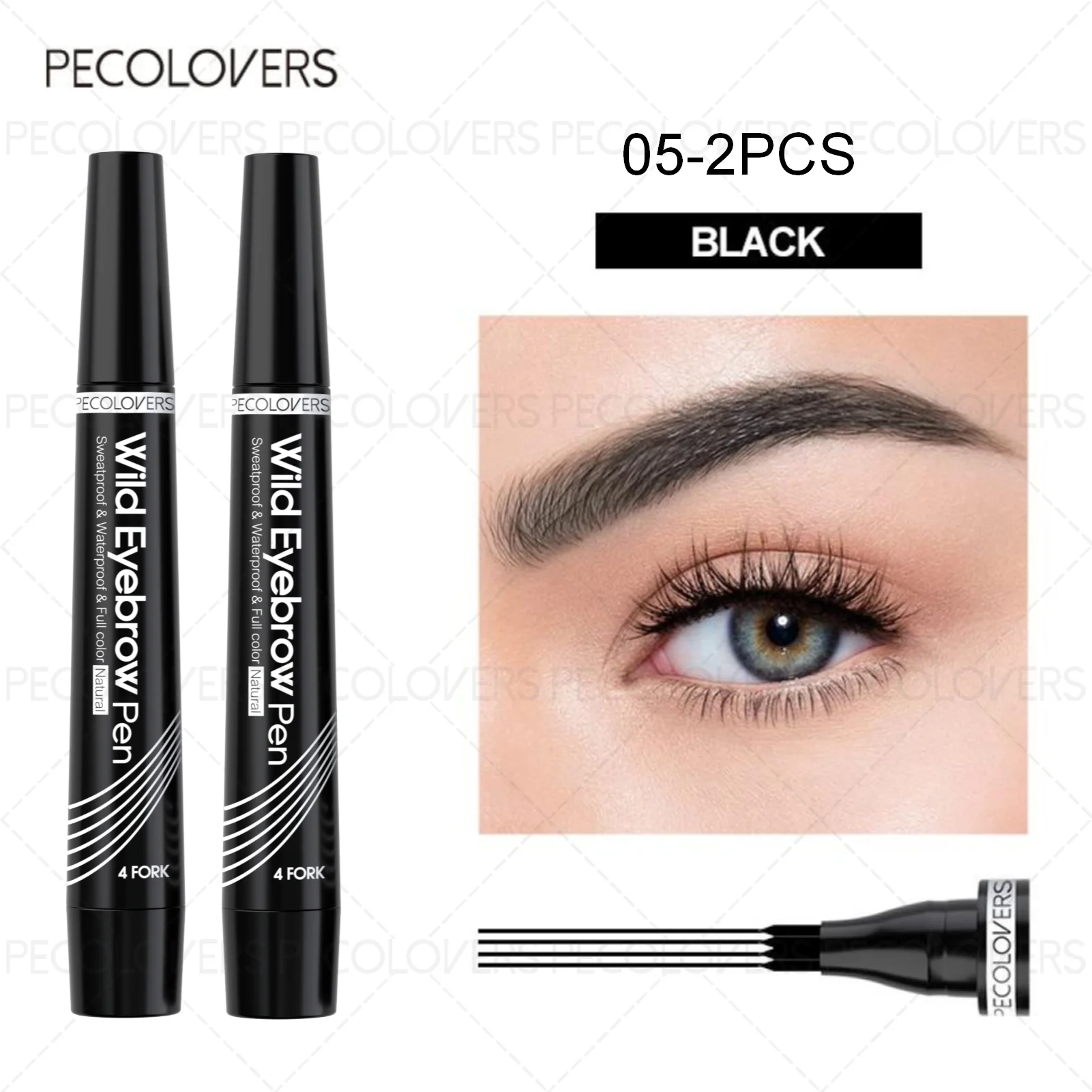PECOLOVERS Wild Eyebrow Pen - 4-Fork Microblading Tattoo Tint & Waterproof Liquid Brow Pencil