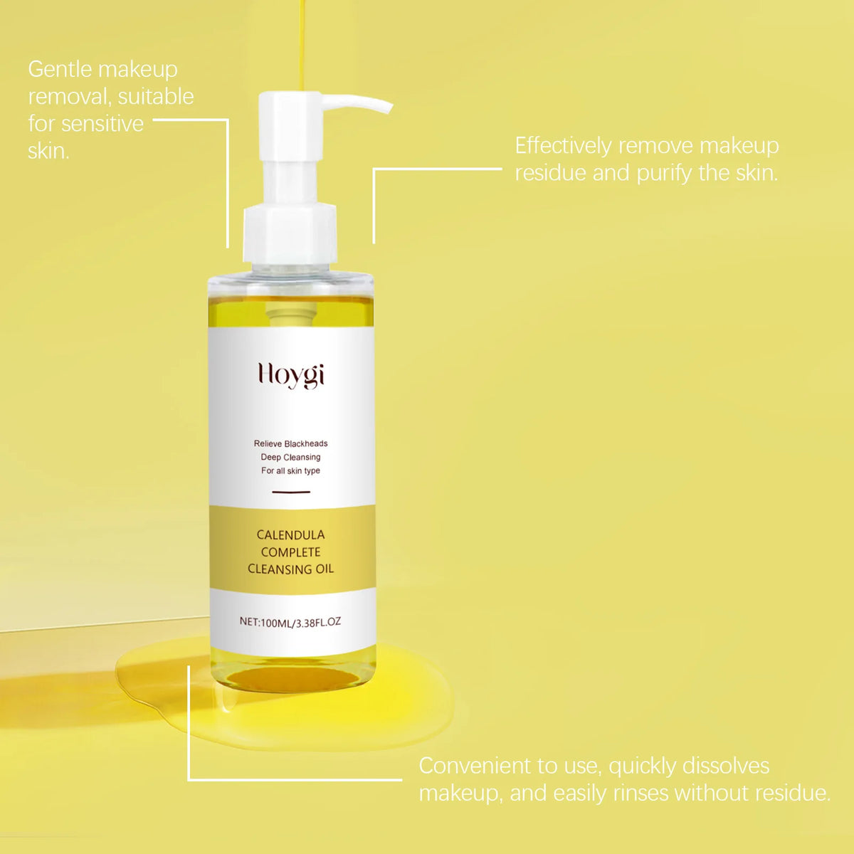 Hoygi Calendula Complete Cleansing Oil – Gentle Makeup Remover & Pore Purifying Blackhead Cleanser (100ml)