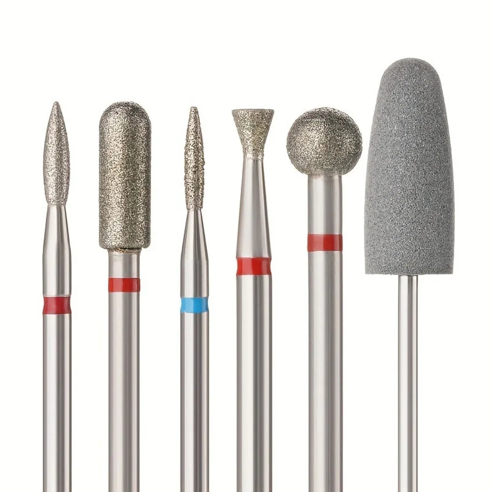 Professional 6-Pcs Diamond & Silicone Nail Drill Bits Set for Cuticle Care and Manicure