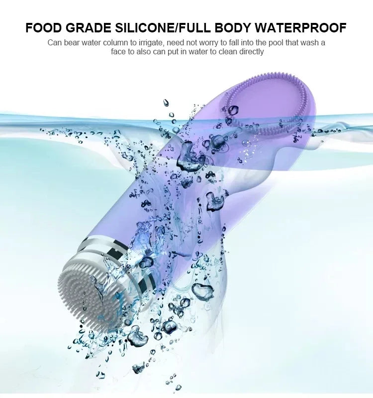 5-in-1 Sonic Electric Facial Cleansing Brush & Thermal Eye Massager – Waterproof Silicone Face Scrubber with Interchangeable Heads