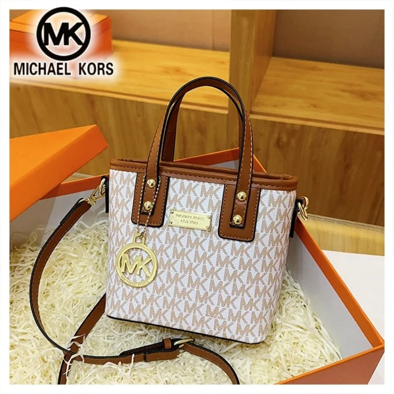 Mini Monogram Bucket Tote Bag with Hanging Medallion Charm & Crossbody Strap