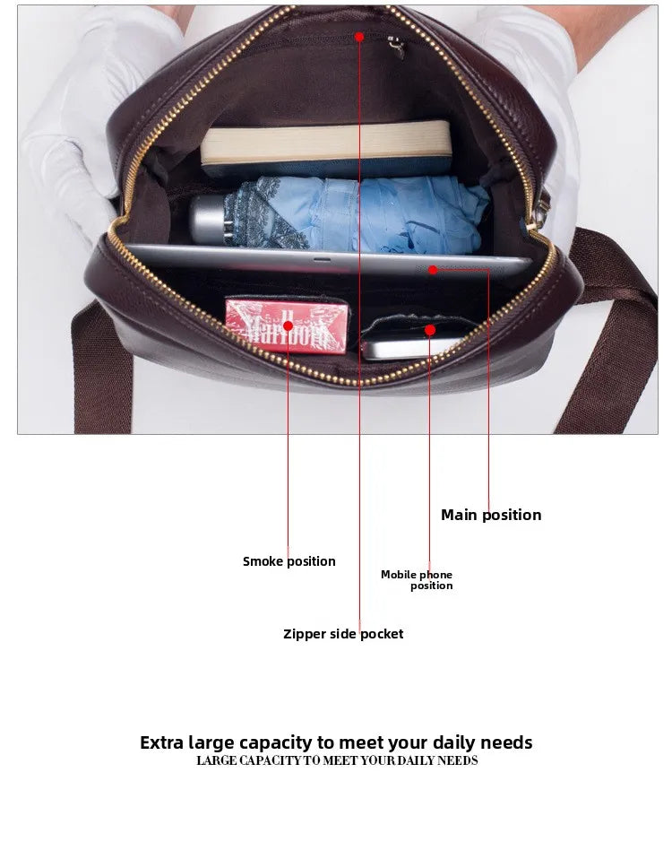 Men's Vertical Leather Crossbody Bag – Compact Messenger Shoulder Bag for Travel & Everyday Carry