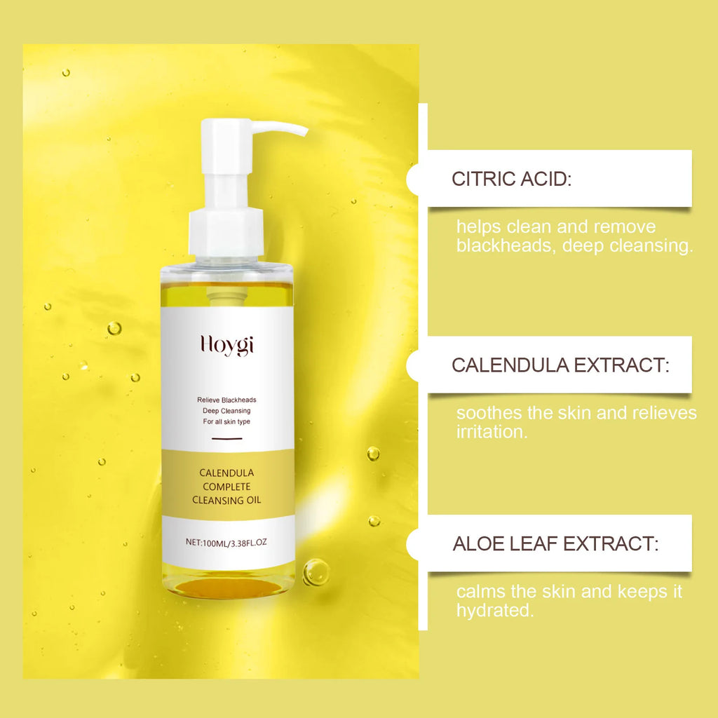 Hoygi Calendula Complete Cleansing Oil – Gentle Makeup Remover & Pore Purifying Blackhead Cleanser (100ml)