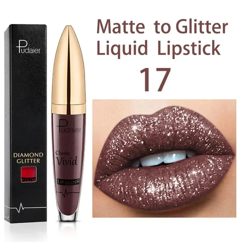 Pudaier Glitter Flip Transforming Liquid Lipstick – Matte to Diamond Shimmer Longwear Lip Gloss