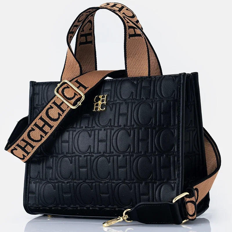 CH Monogram Mini Tote Bag with Wide Jacquard Crossbody Strap