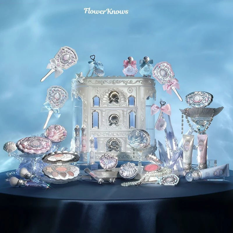 Flower Knows Shell Pearl Series Full Makeup Set + 3-Drawer Luxury Vanity Organizer
