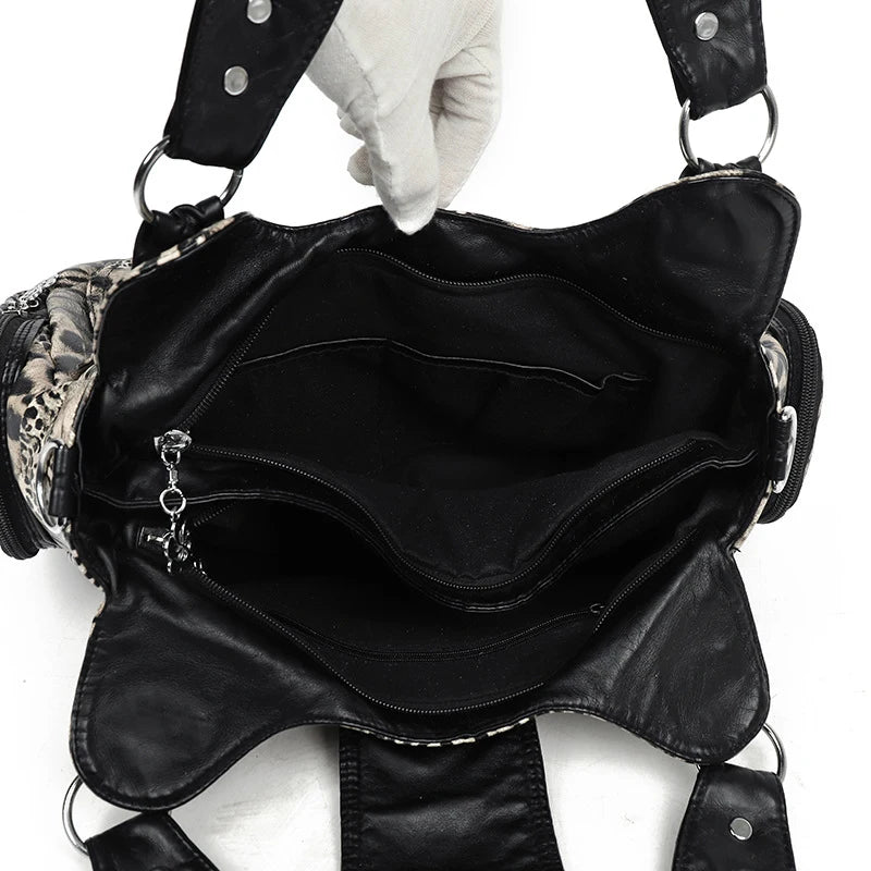 Women's Y2K Animal Print Hobo Shoulder Bag – Retro Multi-Pocket Leopard & Tiger Print Crossbody Tote Purse