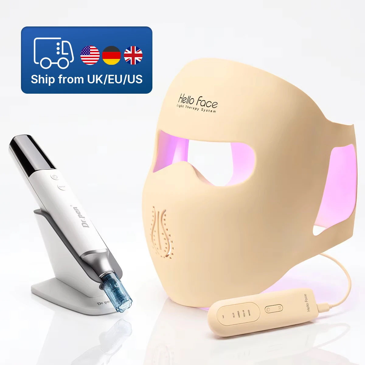 Pen M9 & Hello Face LED Light Therapy Bundle – Professional Microneedling Pen & Silicone LED Face Mask Kit for Anti-Aging, Acne & Skin Glow