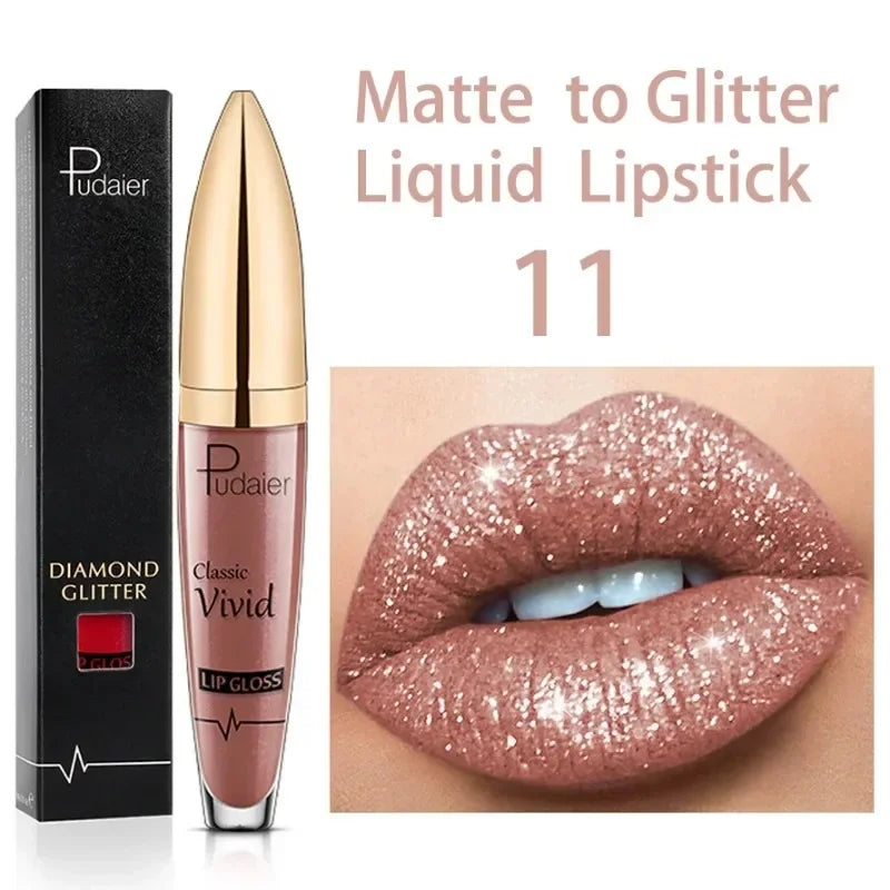 Pudaier Glitter Flip Transforming Liquid Lipstick – Matte to Diamond Shimmer Longwear Lip Gloss
