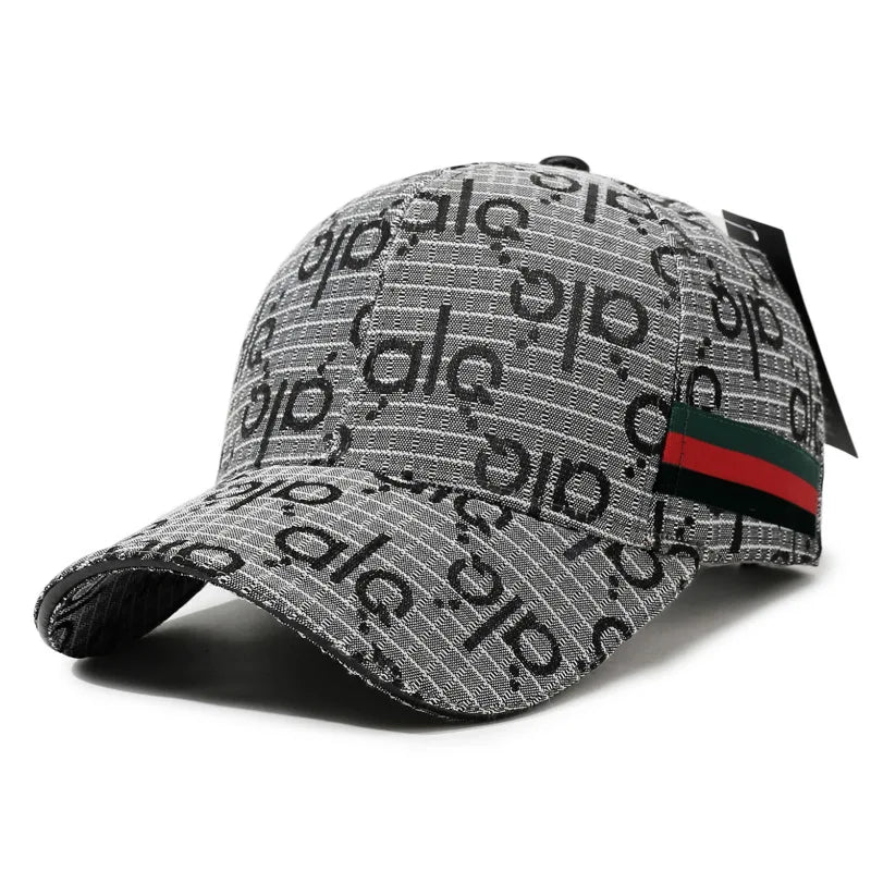 Luxury Monogram Jacquard Baseball Cap with Webbing Stripe – Designer Streetwear Dad Hat