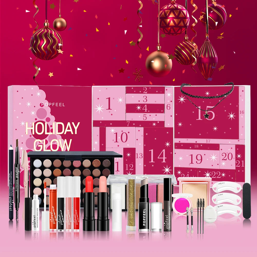 POPFEEL Holiday Glow Advent Calendar – 24-Day Surprise Beauty & Makeup Gift Set
