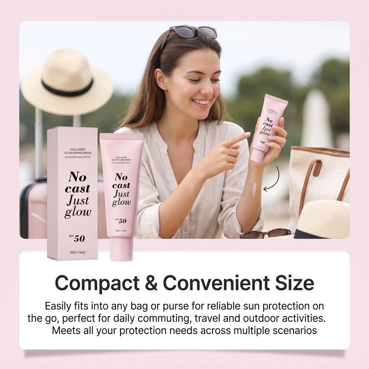 Collagen Glow Sunscreen SPF 50 (50g) – "No Cast Just Glow" Hydrating Daily Sun Cream with Centella Asiatica & Panthenol