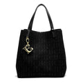 Elegant Women's Monogram Jacquard Tote Bag - Top Handle Shoulder Bag with Gold Initial Charm