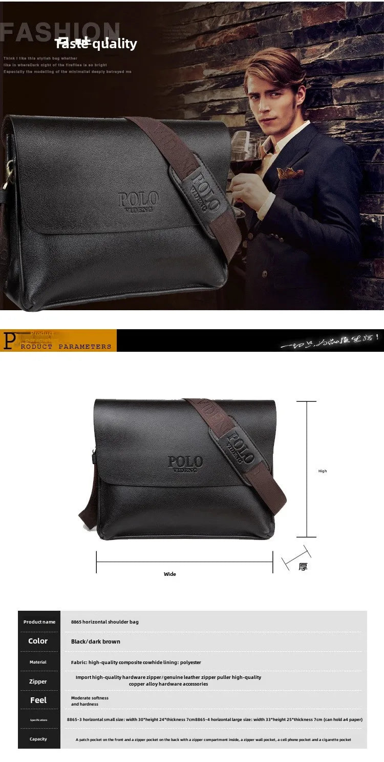 Men’s Classic Leather Messenger Bag – Crossbody Shoulder Bag for Work & Daily Travel