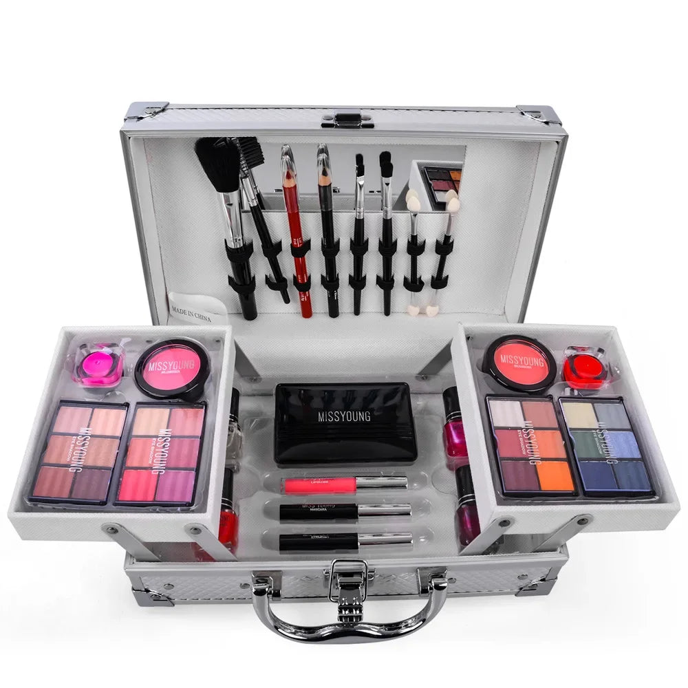 Miss Young Professional Makeup Kit – All-in-One Cosmetic Vanity Case with Cantilever Trays