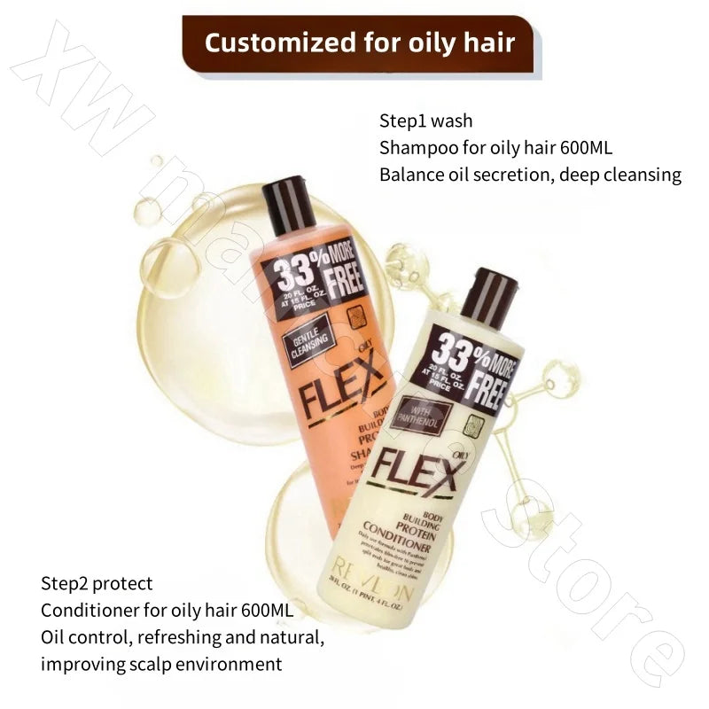 Revlon Flex Body Building Protein Shampoo & Conditioner Set for Oily Hair – Oil Control, Anti-Dandruff & Silicone-Free