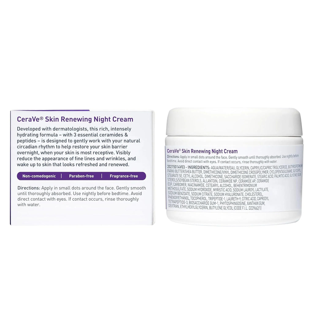 CeraVe Skin Renewing Night Cream, Peptide Complex, Hyaluronic Acid & Ceramide Moisturizer for Face, 1.7 Ounce