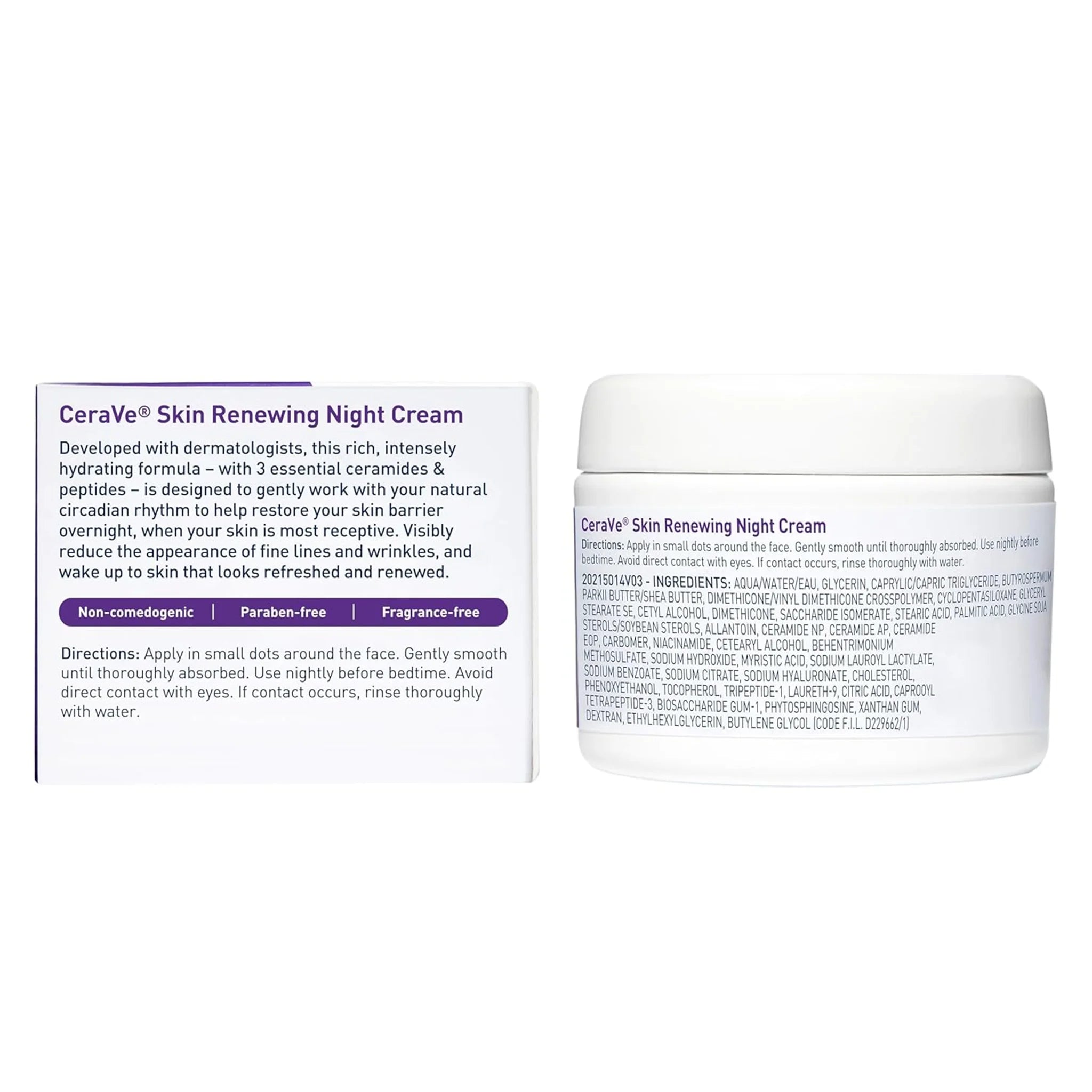 CeraVe Skin Renewing Night Cream, Peptide Complex, Hyaluronic Acid & Ceramide Moisturizer for Face, 1.7 Ounce