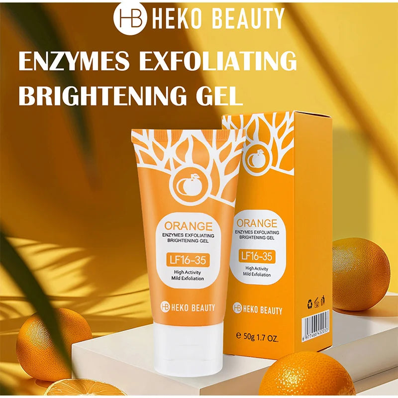 Heko Beauty Orange Enzymes Exfoliating Brightening Gel – Gentle Peeling Gel Face & Body Scrub with Vitamin C & Hyaluronic Acid