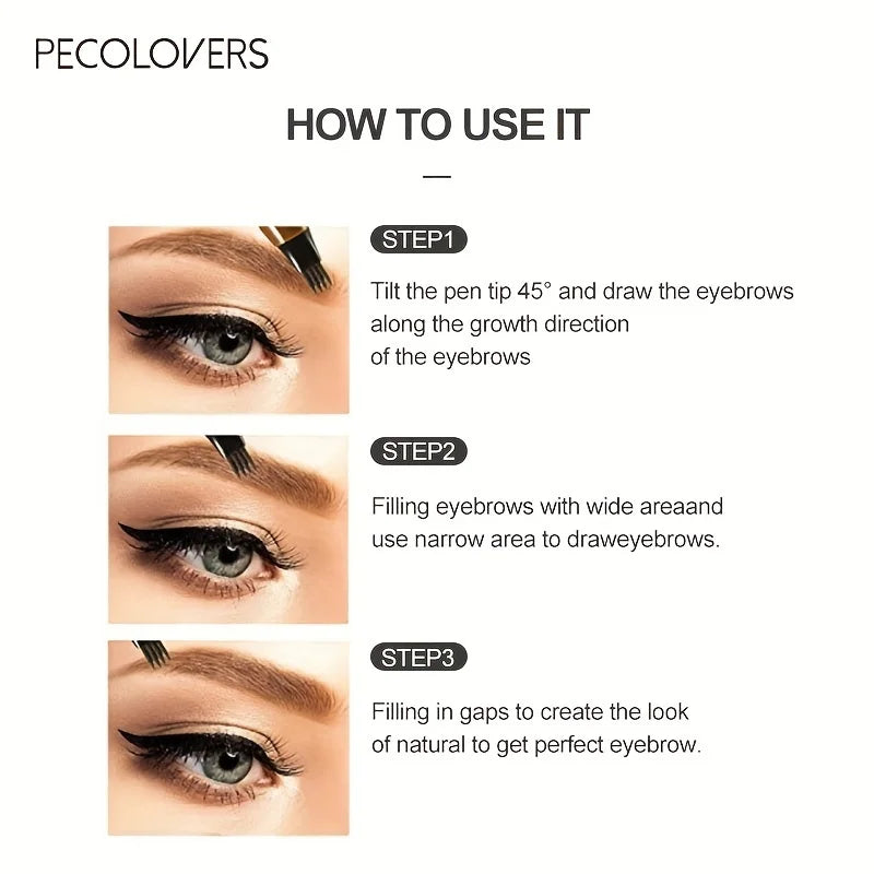 PECOLOVERS Wild Eyebrow Pen - 4-Fork Microblading Tattoo Tint & Waterproof Liquid Brow Pencil
