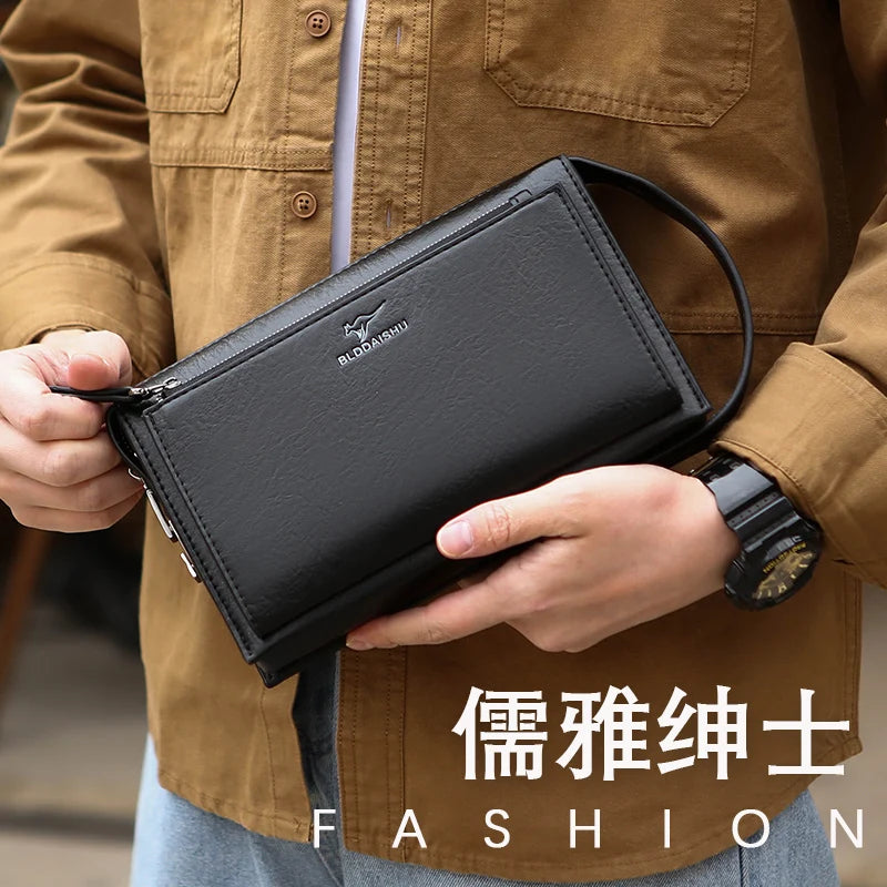 Leather Clutch Bag with Combination Lock – Multi-Compartment Business Handbag & Wristlet