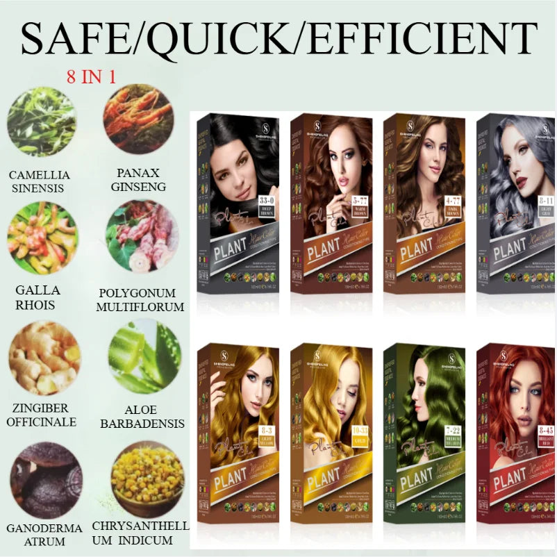 SHENGFEILING 8-in-1 Herbal Conditioning Hair Color Kit (200ml) – 100% Gray Coverage Botanical Hair Dye