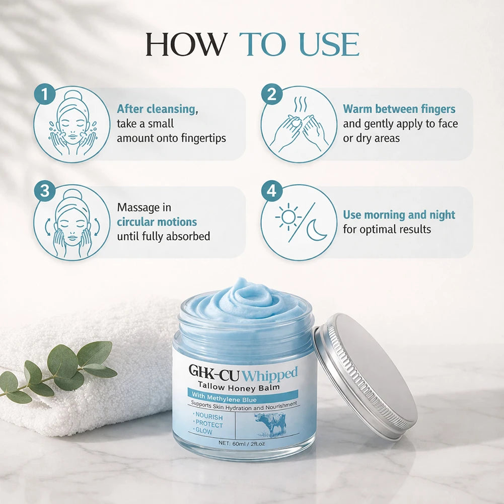 GHK-CU Whipped Tallow Honey Balm with Methylene Blue – Deep Hydration & Collagen Boosting Face Cream (60ml)