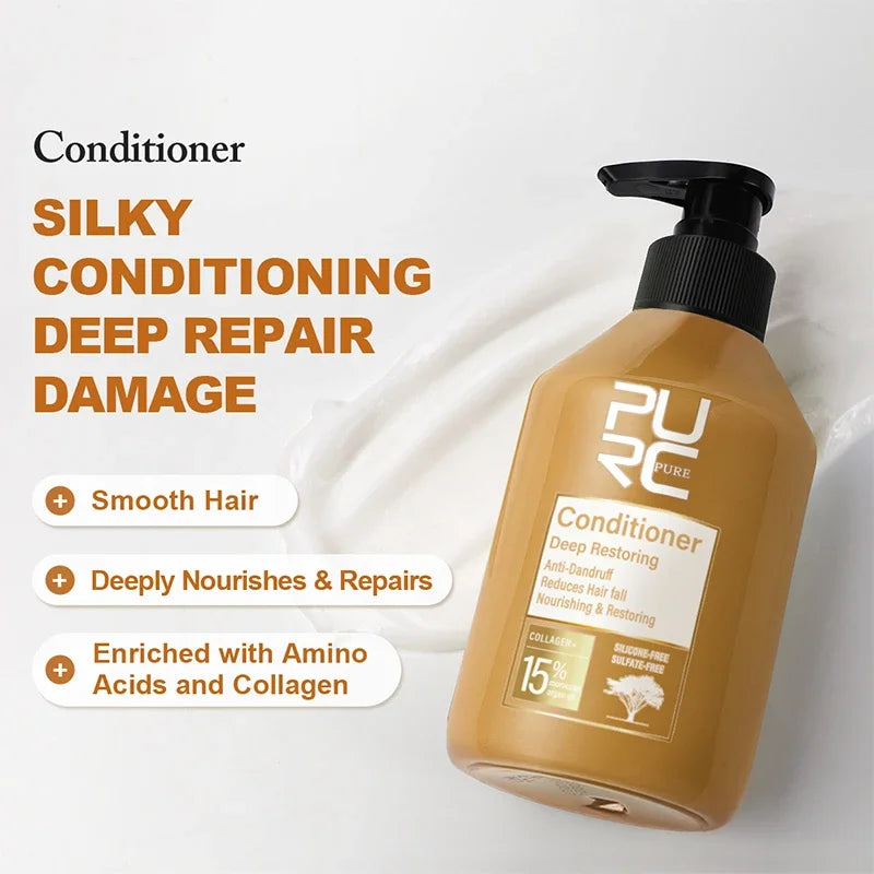PURC 3-Piece Hair Growth & Anti-Hair Loss Kit | Moroccan Argan Oil Shampoo, Conditioner & Ginger Spray Set