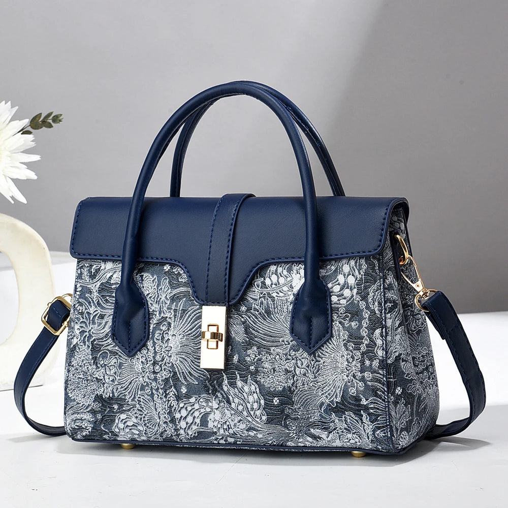 Classic Monogram Women's Top-Handle Satchel Crossbody Bag with Gold Hardware