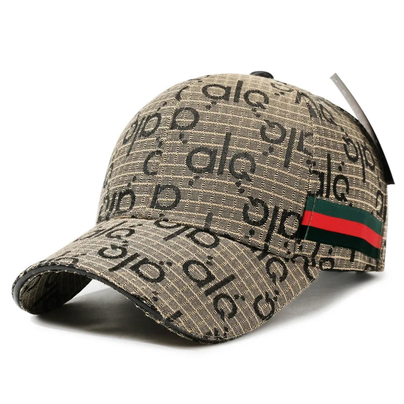 Luxury Monogram Jacquard Baseball Cap with Webbing Stripe – Designer Streetwear Dad Hat