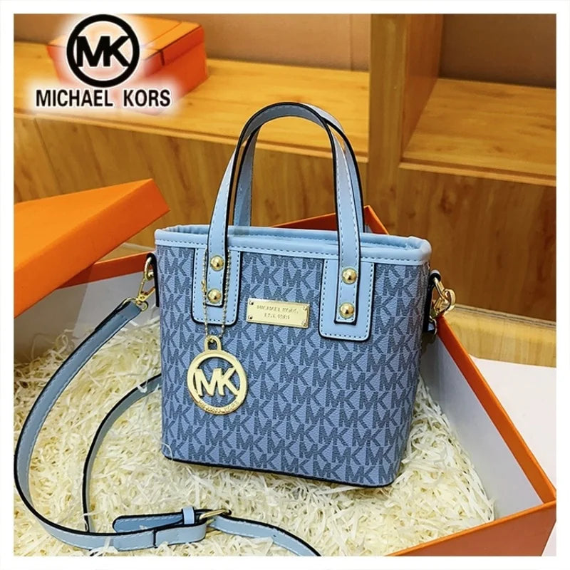 Mini Monogram Bucket Tote Bag with Hanging Medallion Charm & Crossbody Strap