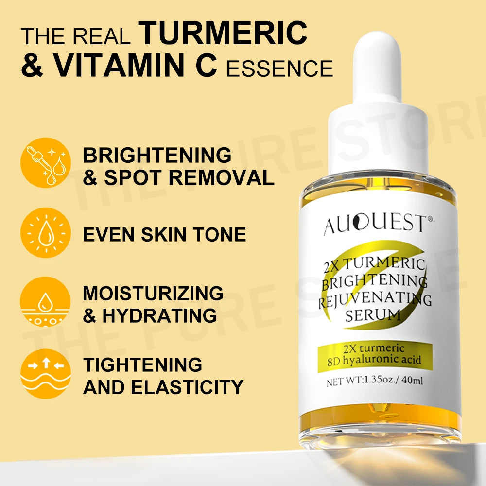 AUQUEST 2X Turmeric Brightening & Rejuvenating Serum – Dark Spot Corrector with 8D Hyaluronic Acid & Vitamin C (40ml)
