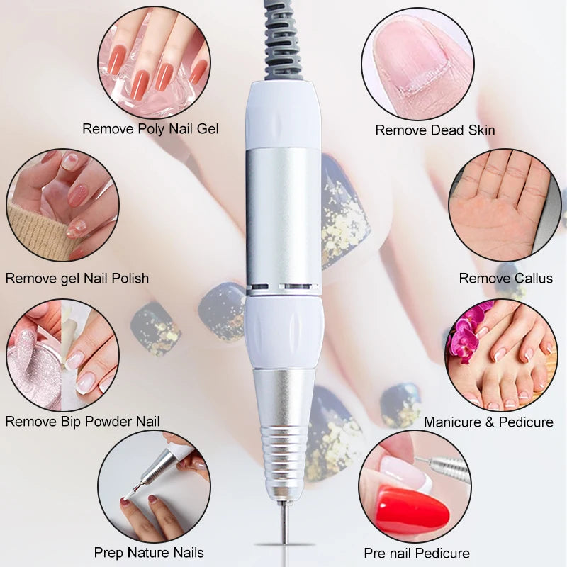 Portable Professional 35000RPM Electric Nail Drill Handpiece - 5-Pin Plug - Low Noise & Vibration