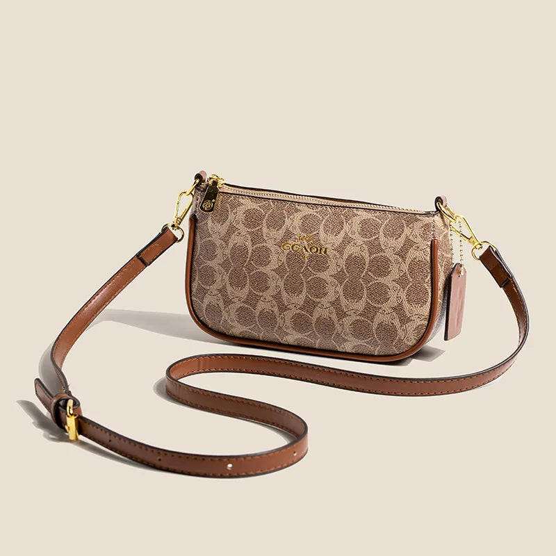 Signature Monogram Mini Shoulder Bag with Gold Chain Strap & Crossbody Option