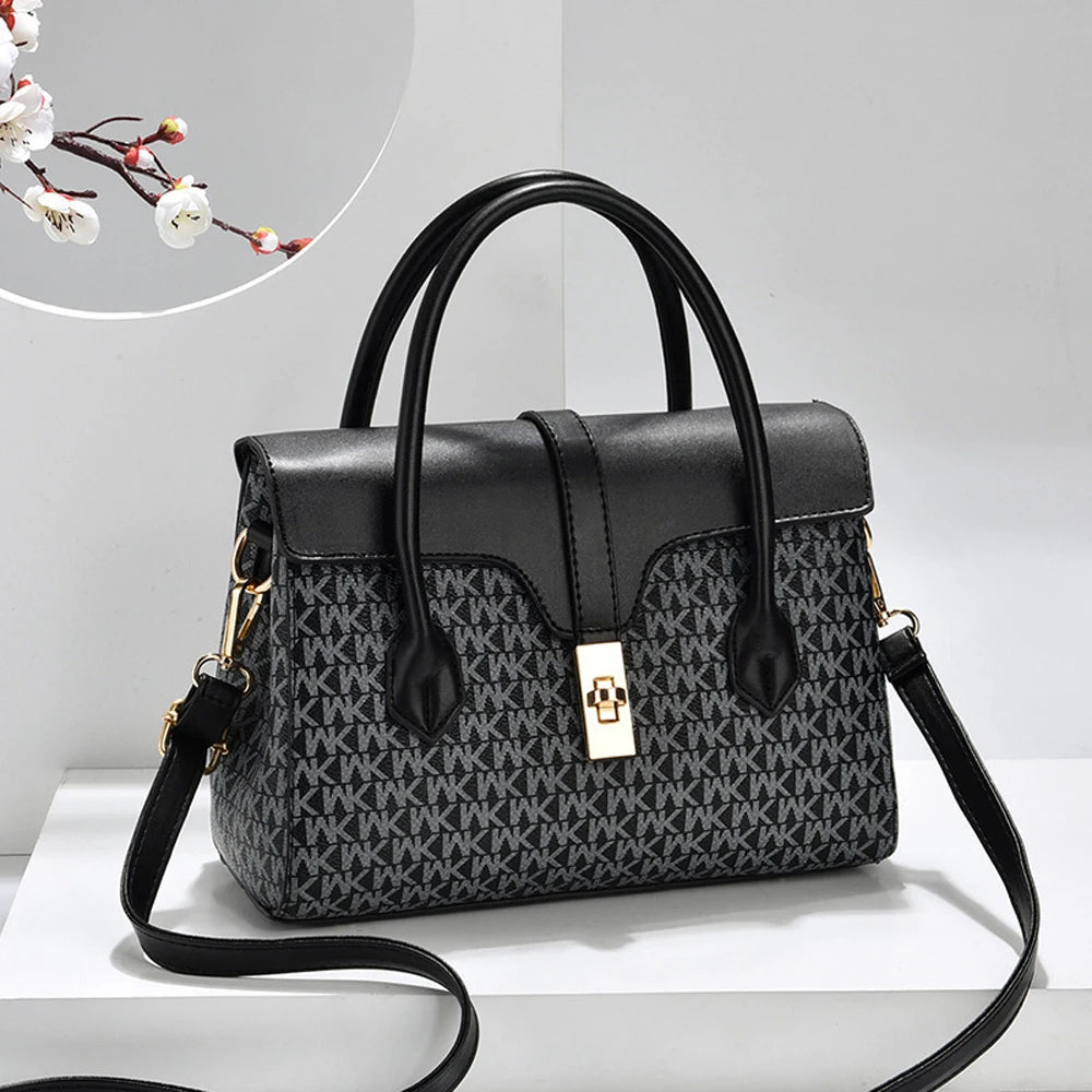 Classic Monogram Women's Top-Handle Satchel Crossbody Bag with Gold Hardware